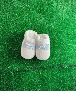 Babbucce in cotone bianche con orsetti celeste polvere
