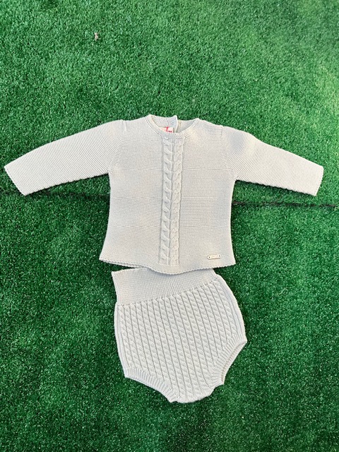 Completo 2 pezzi in filo maglia-culotte colore verde salvia