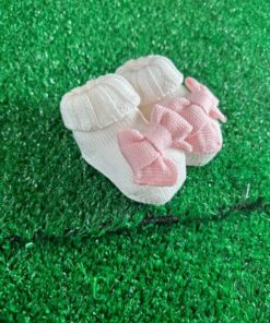Alternative view of Scarpina nascita bianca con fiocco rosa