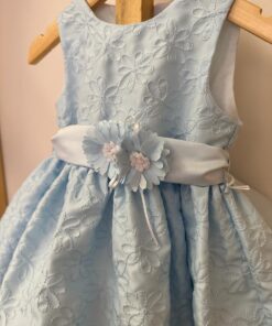 Alternative view of Abito Ambarabà celeste con cintura fiorellini