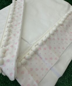 Alternative view of Set Lenzuola 3 pezzi pompom bianco rosa #Mammaecicci
