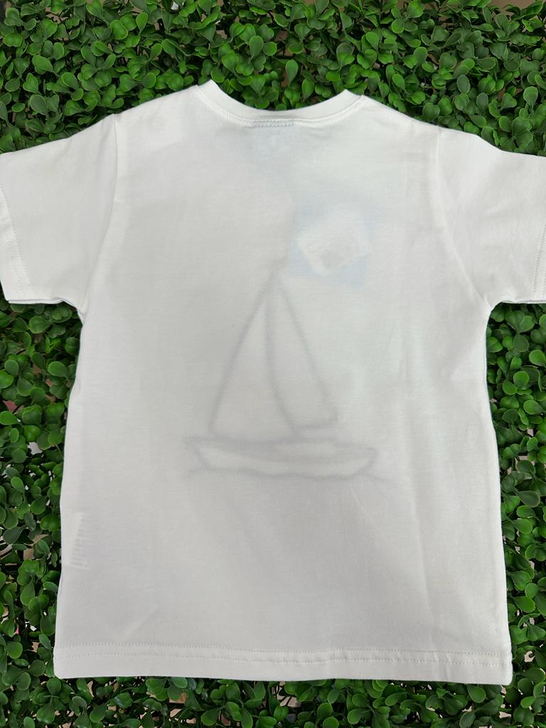 T-shirt bianca con barca a righe blu e rosse Sardon - immagine 3