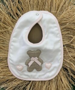 Bavetta orso con cuori bianca rosa Biribò