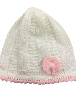 Cappellino bianco con fiocco e ricami rosa Primodì