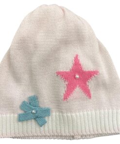 Cappellino bianco con stella rosa e fiocco celeste Primodì