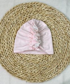 Turbante rosa con ricamo in pizzo
