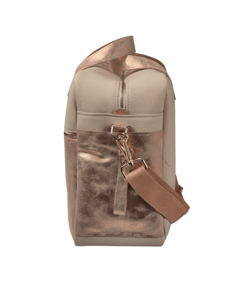 Borsa artigianale TICI vera pelle panna e rosa - immagine 5