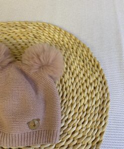 Alternative view of Cappellino rosa cipria con orecchie pom pom
