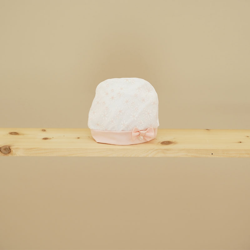 Cappellino bianco e pesco con fiocco Ninnaoh