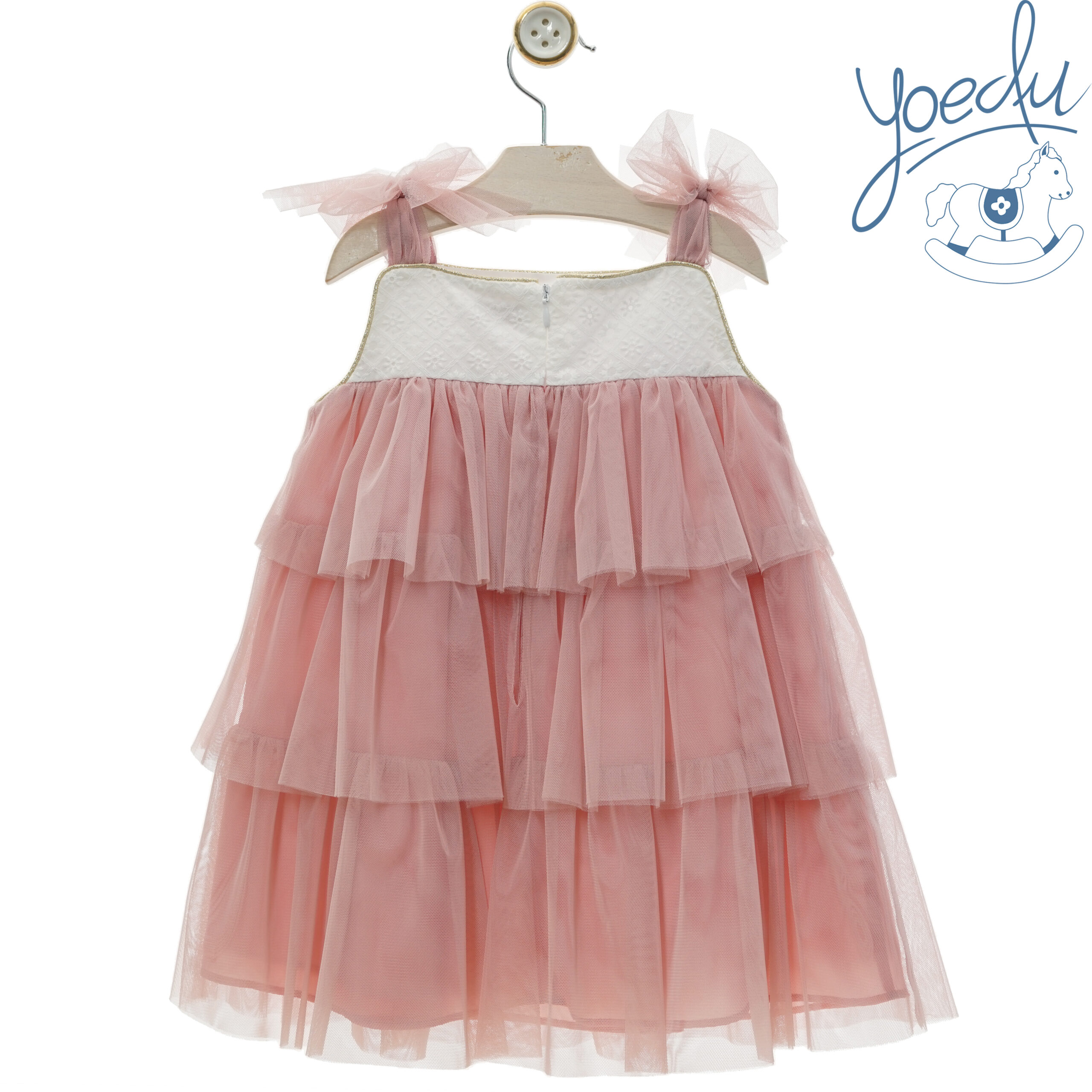 Vestito bianco con tulle rosa Yoedu - immagine 2
