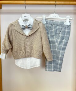 Completo beige e grigio quadri Baby A.