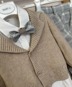 Alternative view of Completo beige e grigio quadri Baby A.