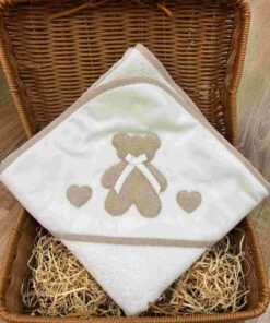 Triangolo bagnetto orso e cuori tortora