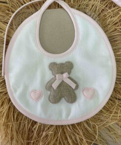 Bavetta bianca cuore orso cuore rosa