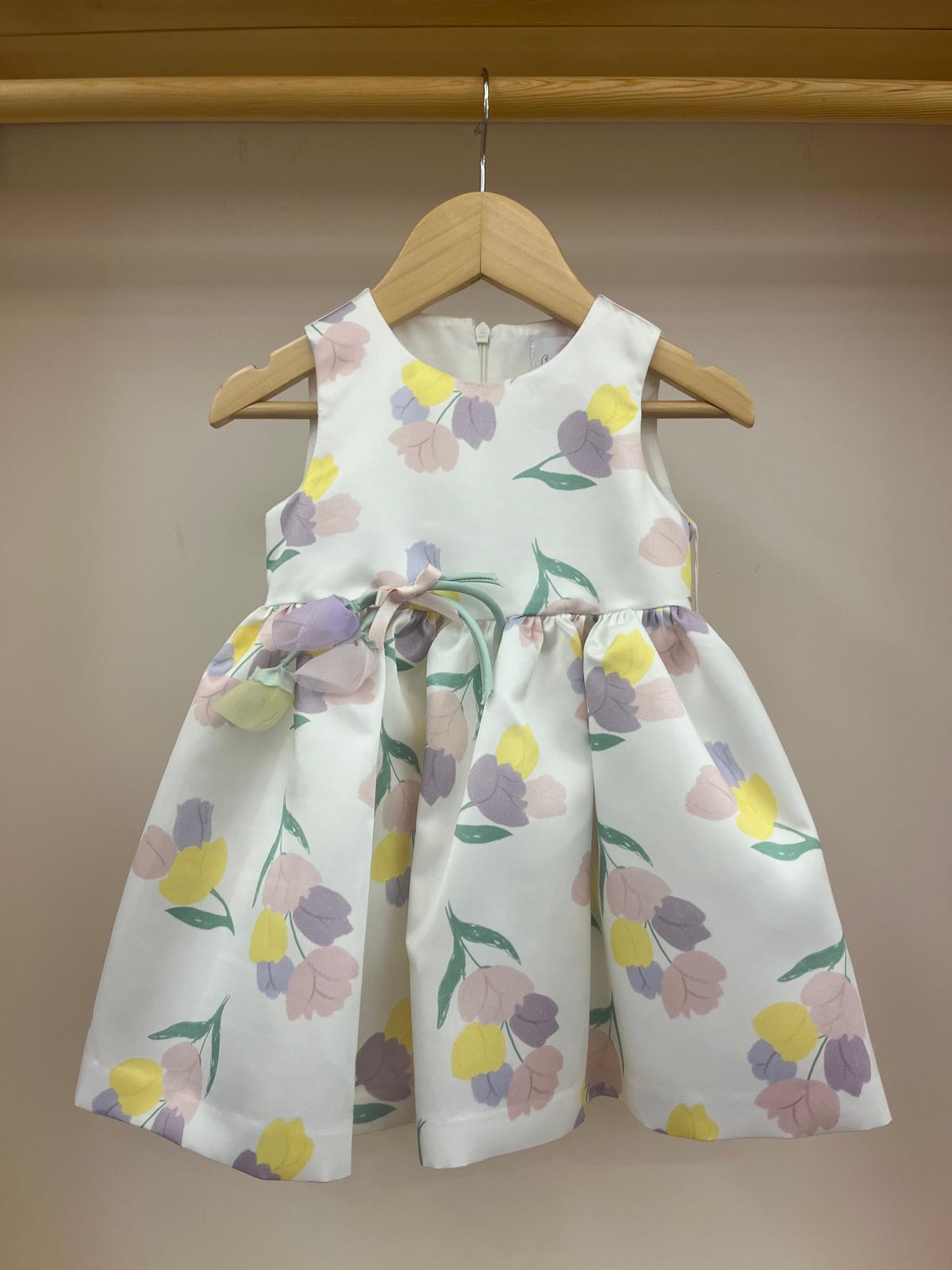Abito bianco con tulipani Ambarabà