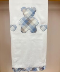 Copertina cuore orso cuore tartan celeste
