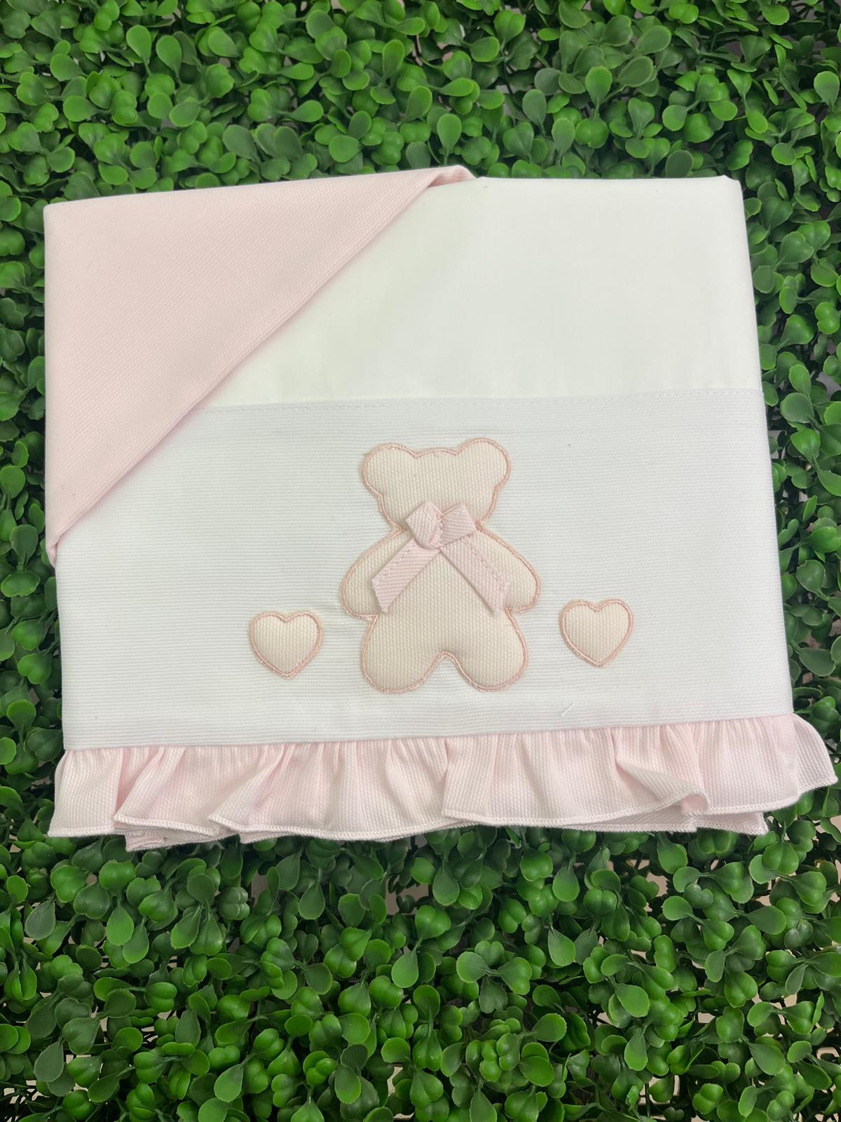 Lenzuola orso con cuore rosa