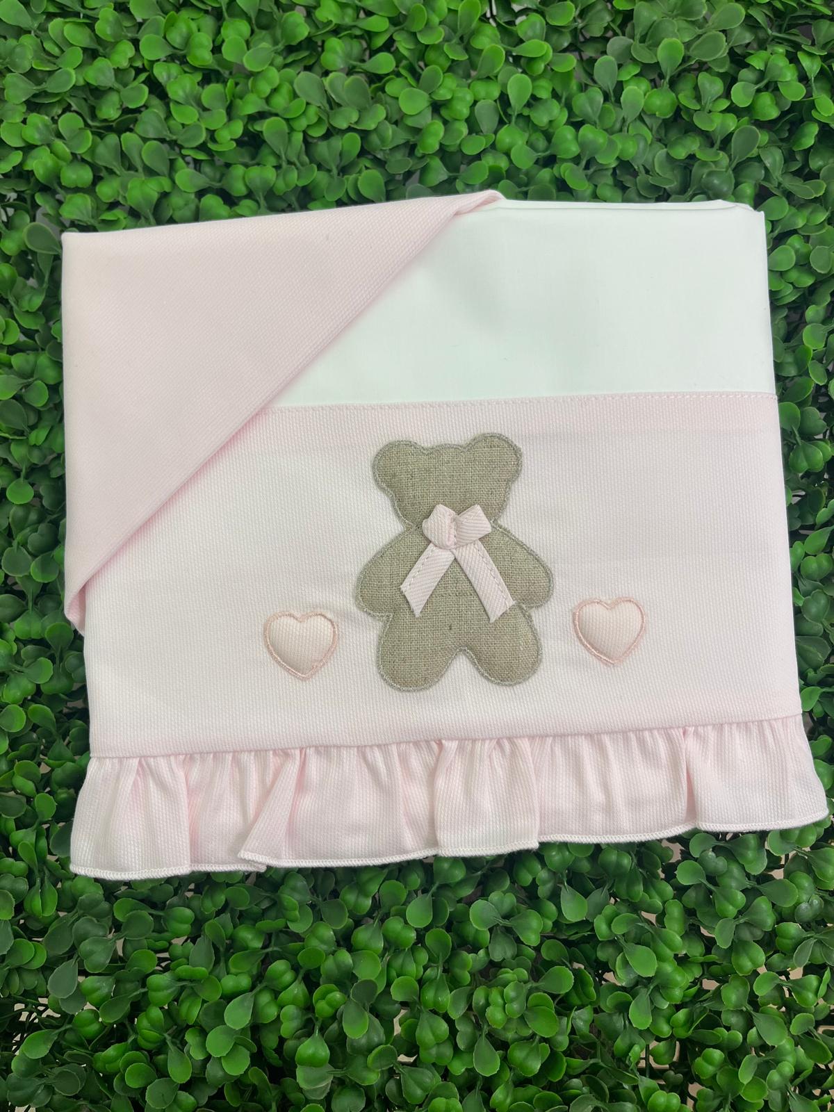 Lenzuola orso con cuore rosa