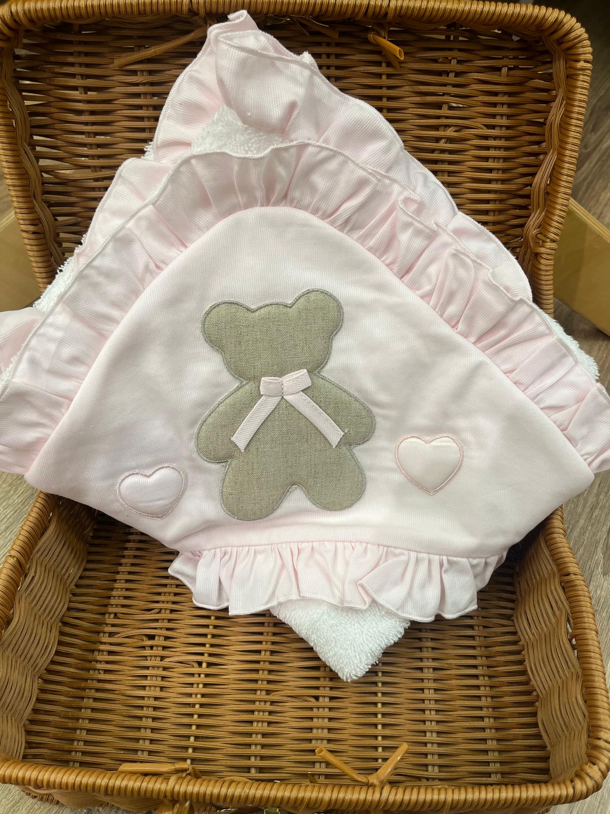 Triangolo bagnetto orso e cuori tortora