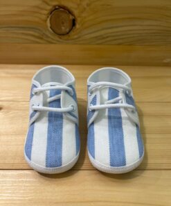 Scarpe culla a righe celeste con lacci Pascal kids