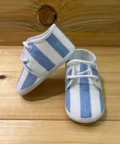 Alternative view of Scarpe culla a righe celeste con lacci Pascal kids