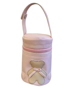 Porta ciuccio rosa con orso e cuori artigianale