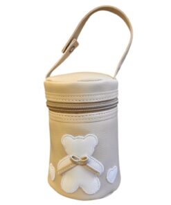 Porta ciuccio beige orso con cuori artigianale