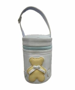 Porta ciuccio celeste con orso e cuori artigianale