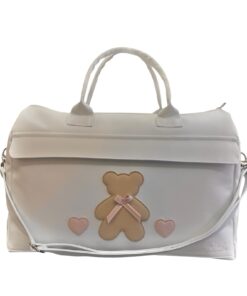 Borsa bianca orso con cuori rosa artigianale