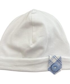 Cappellino bianco bottone celeste