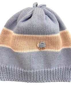 Cappellino celeste e tortora con ricamo Piccola Giuggiola