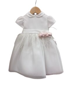 Abito bianco con piume e rose Petit