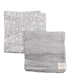 Set 2 mussole grige pinguini elefanti Babyllissima