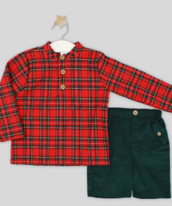 Completo in tartan rosso con camicia Rapife