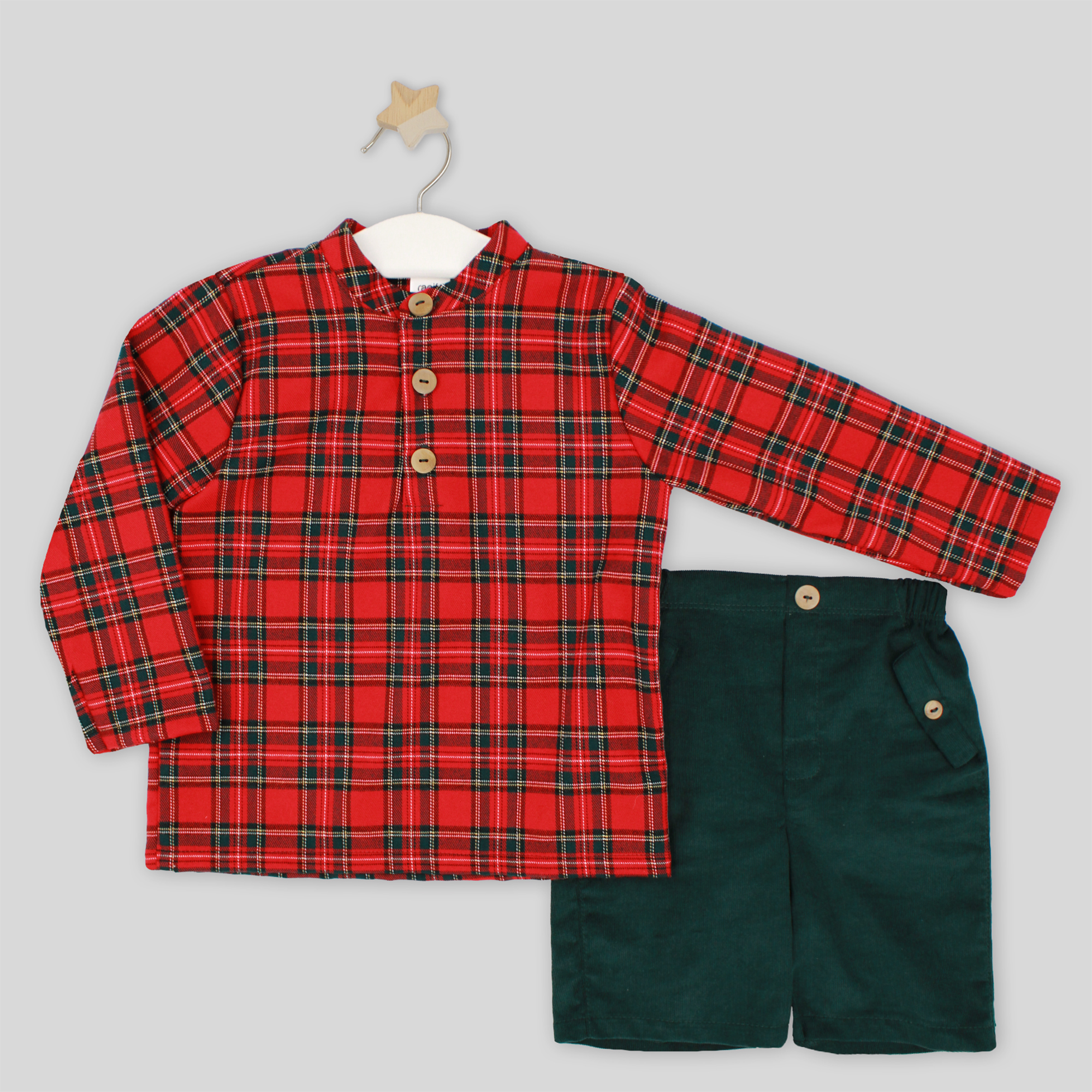 Completo in tartan rosso con camicia Rapife