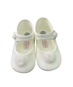 Ballerine bianca Ambarabà con pom pom di pelliccia