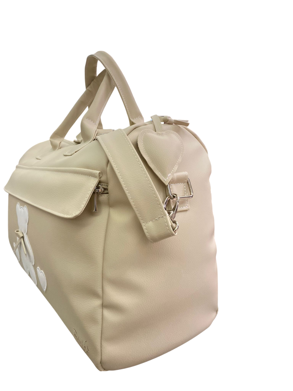 Borsa beige orso con cuori bianchi artigianale - immagine 2