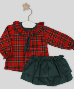 Completo in tartan rosso con gonnellina Rapife