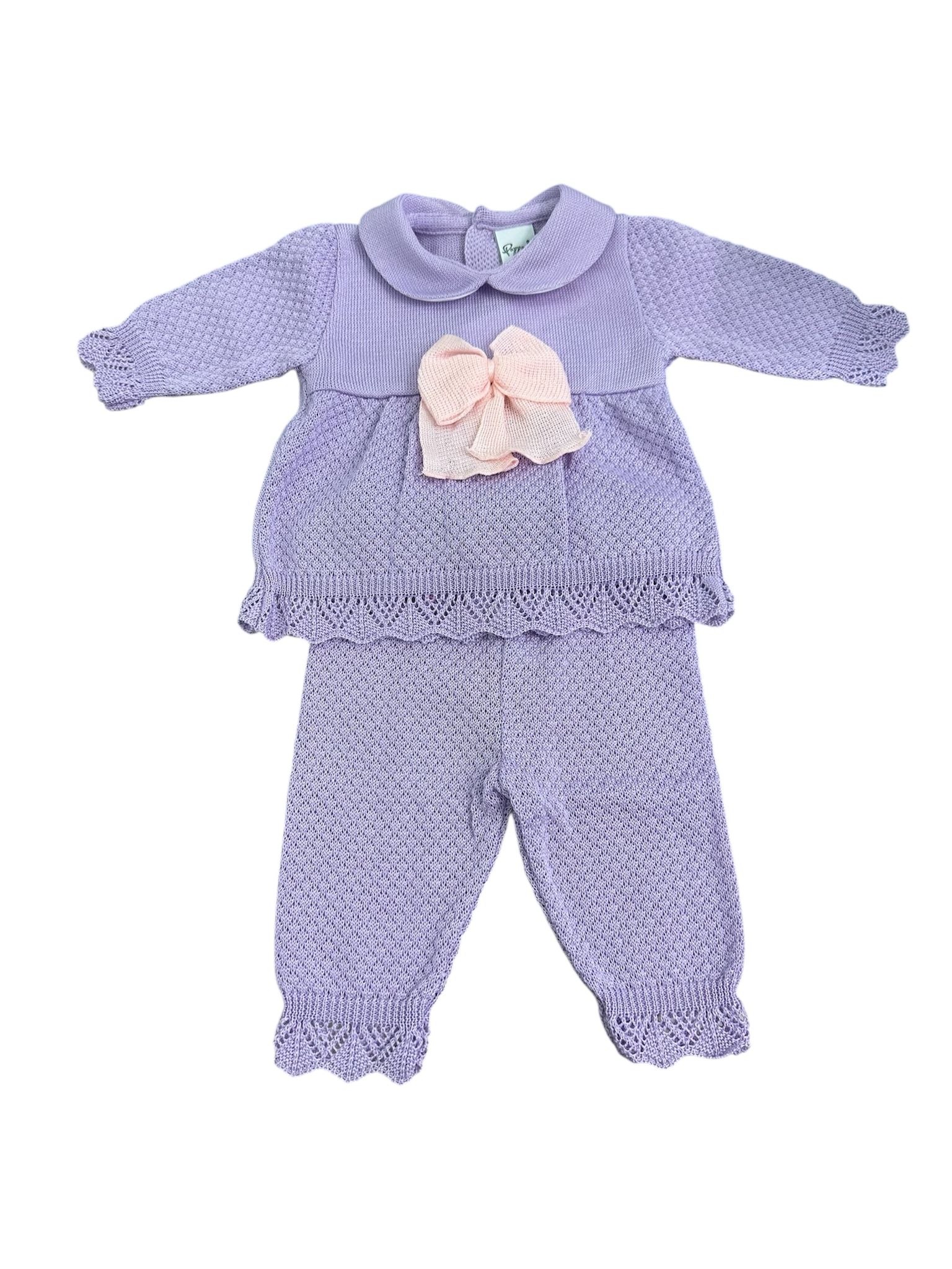 Completo due pezzi lilla fiocco rosa Pappa e Latte