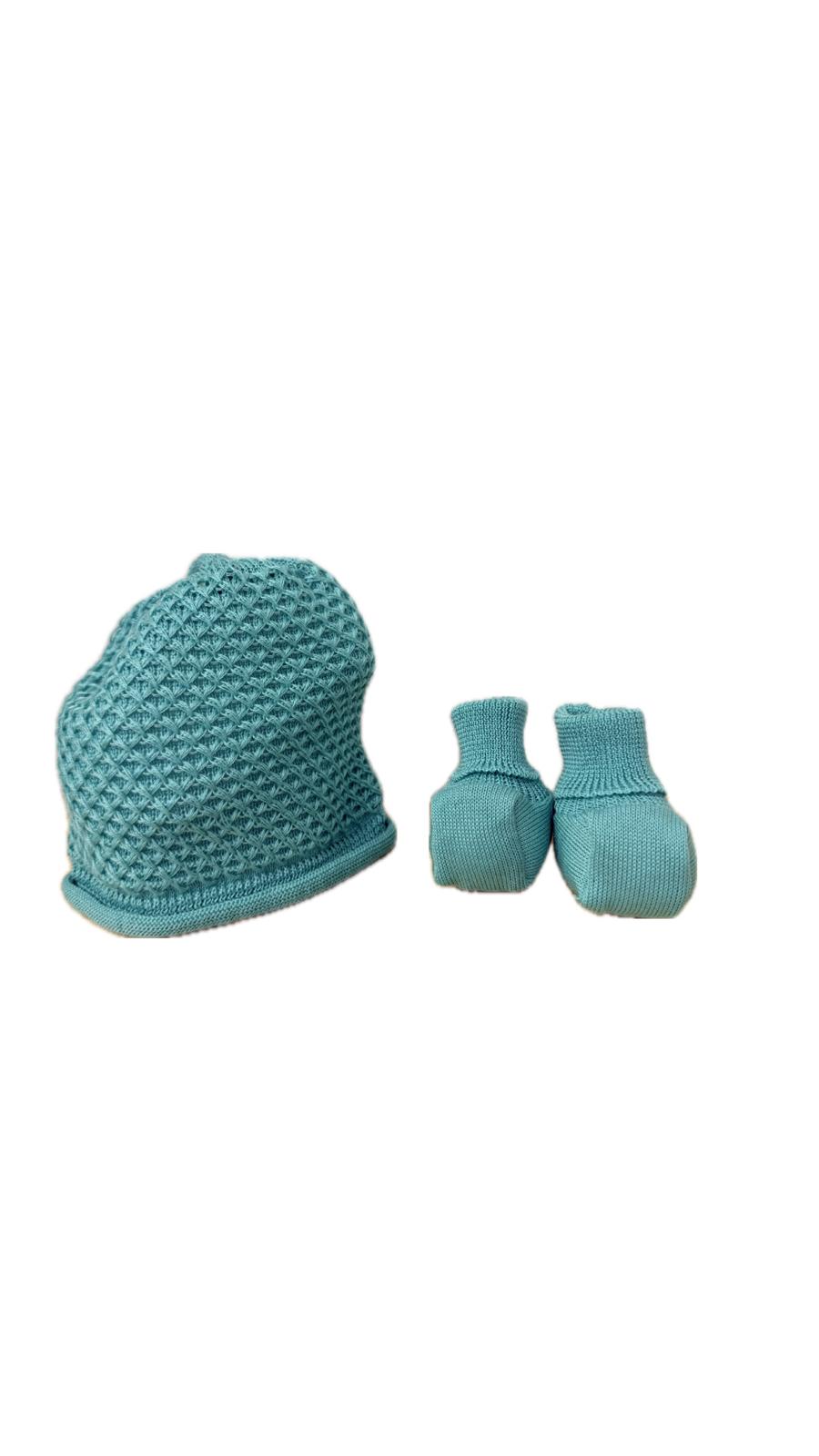 Set cappello e babbucce verde acqua Pappa e Latte