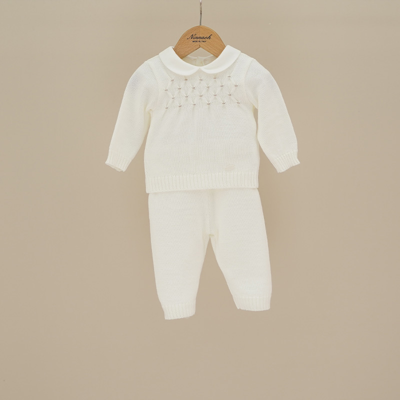 Tutina panna due pezzi ricami beige Ninnaoh